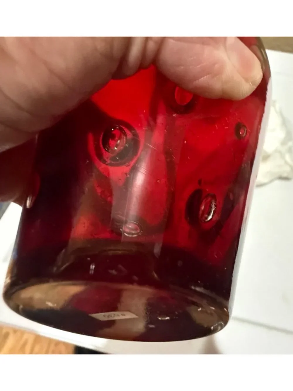 Lantern Light-Red & Gold Pineapple-Shaped Glass Vase With bubble spots 11”